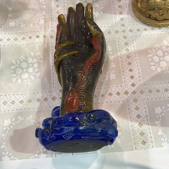 French Art Nouveau Style Art Glass Hand - Picture 8 of 9